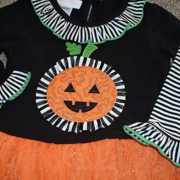 Bonnie Jean Halloween Pumpkin Boutique Outfit Set Baby Girl Size 12M 18M 24M NWT - Picture 2 of 3